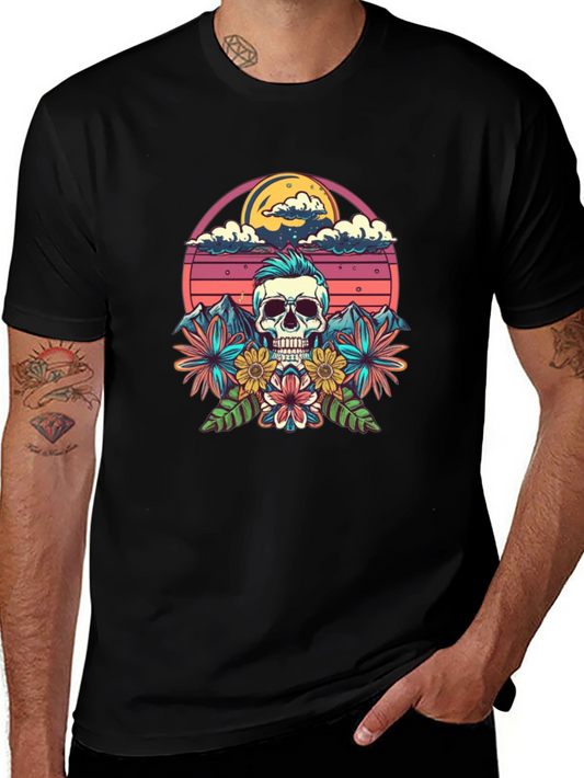 Skull Sunset Graphic T-Shirt - Retro Style Design