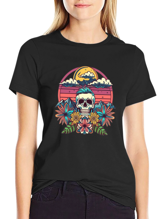 Skull Sunset Graphic T-Shirt - Retro Style Design