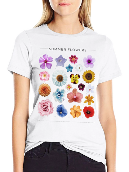 Summer Flowers Graphic Black T-Shirt