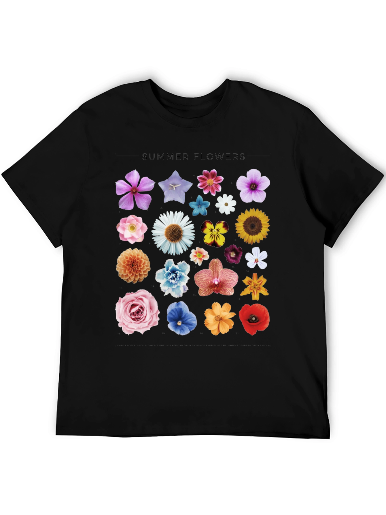 Summer Flowers Graphic Black T-Shirt