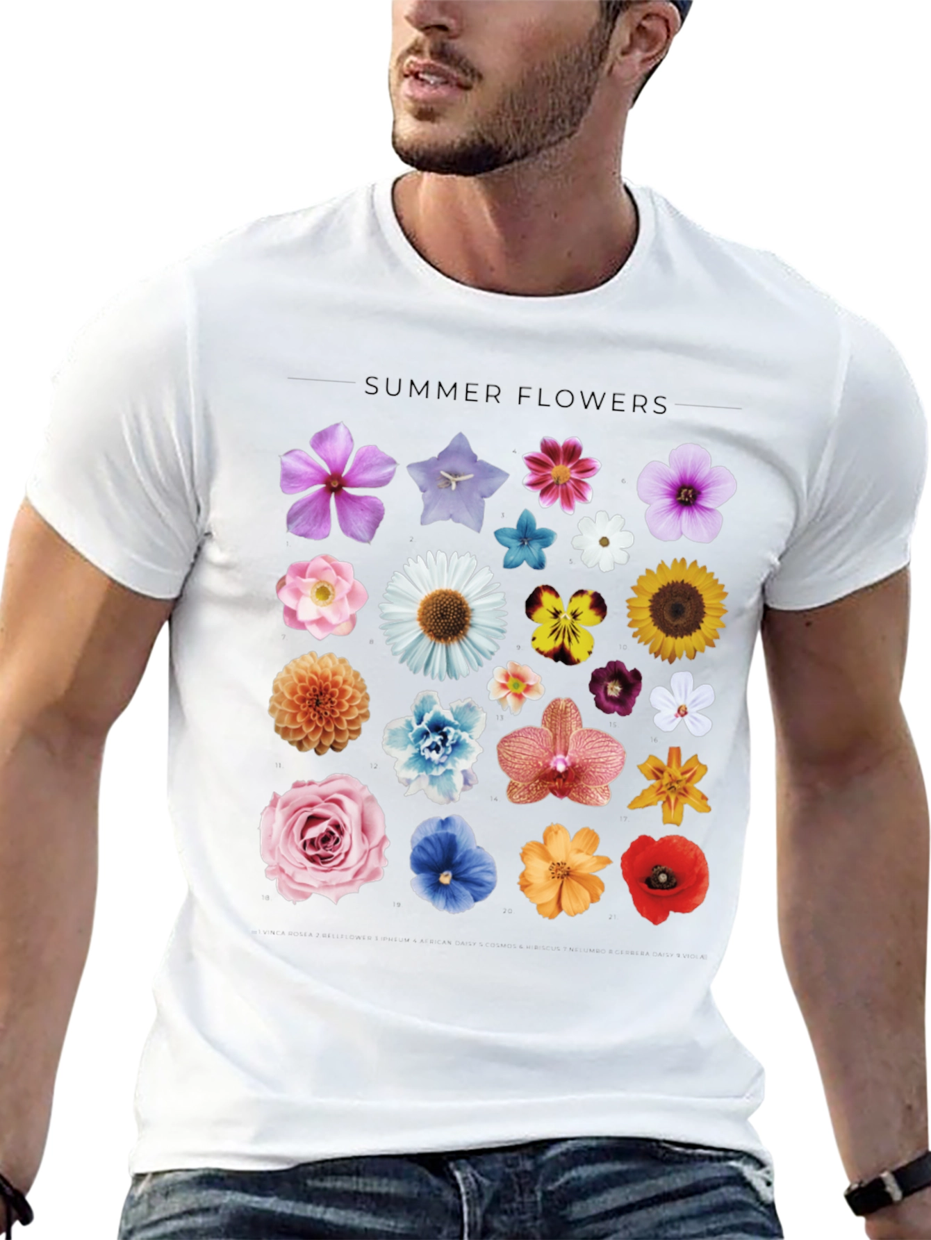 Summer Flowers Graphic Black T-Shirt
