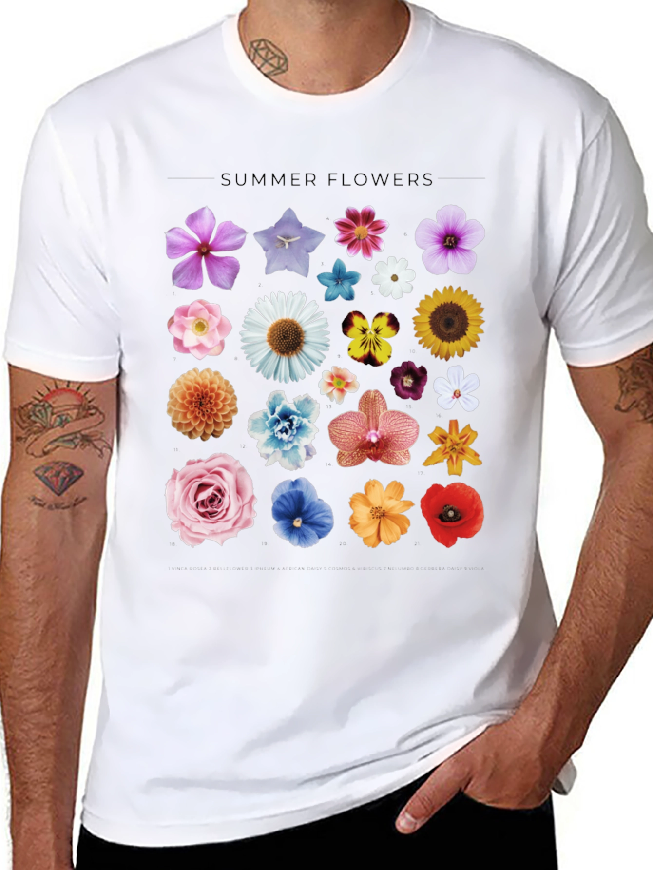 Summer Flowers Graphic Black T-Shirt