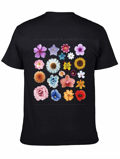 Summer Flowers Graphic Black T-Shirt