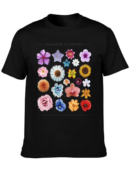 Summer Flowers Graphic Black T-Shirt