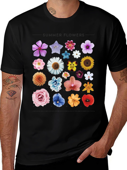 Summer Flowers Graphic Black T-Shirt