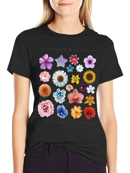 Summer Flowers Graphic Black T-Shirt