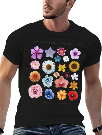 Summer Flowers Graphic Black T-Shirt