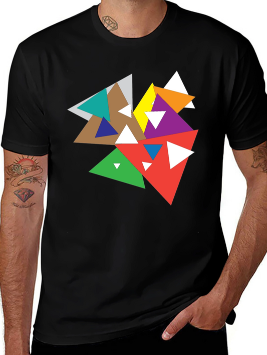 Abstract Geometric Triangle Graphic Black T-Shirt