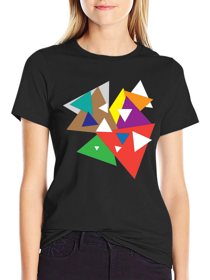 Abstract Geometric Triangle Graphic Black T-Shirt