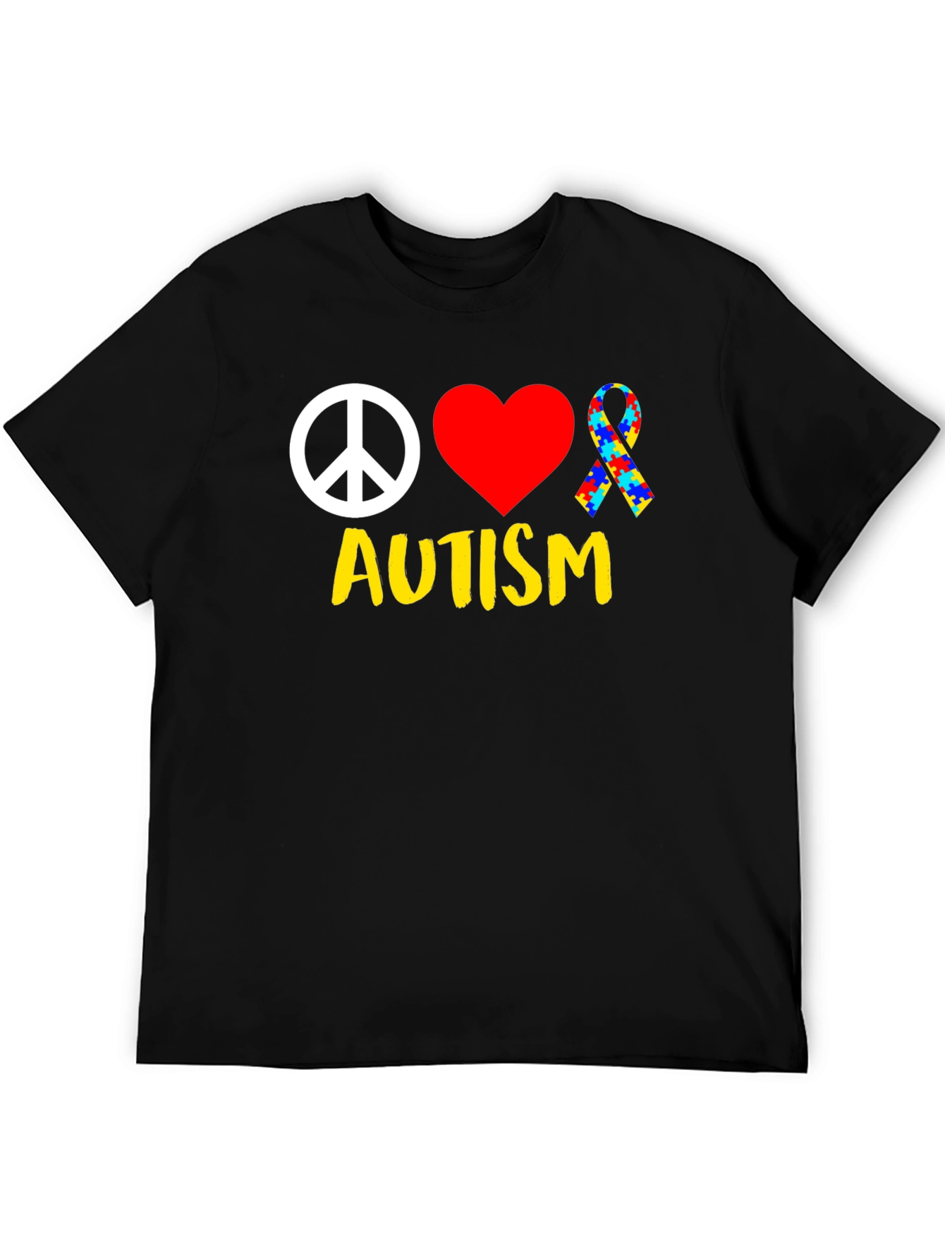 Autism Awareness Peace Love Puzzle Ribbon T-Shirt