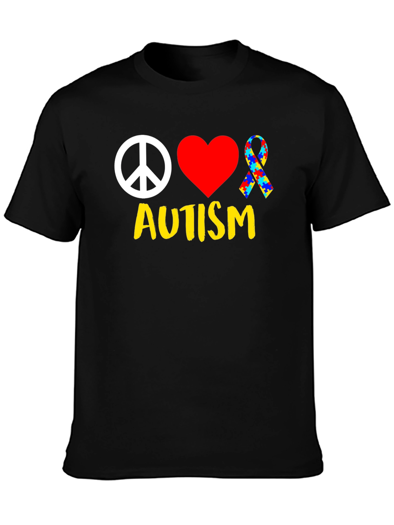 Autism Awareness Peace Love Puzzle Ribbon T-Shirt