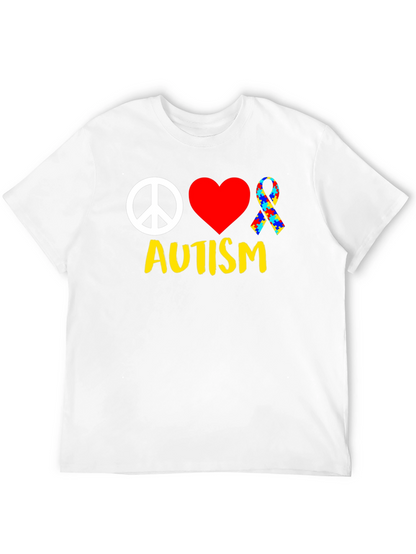 Autism Awareness Peace Love Puzzle Ribbon T-Shirt