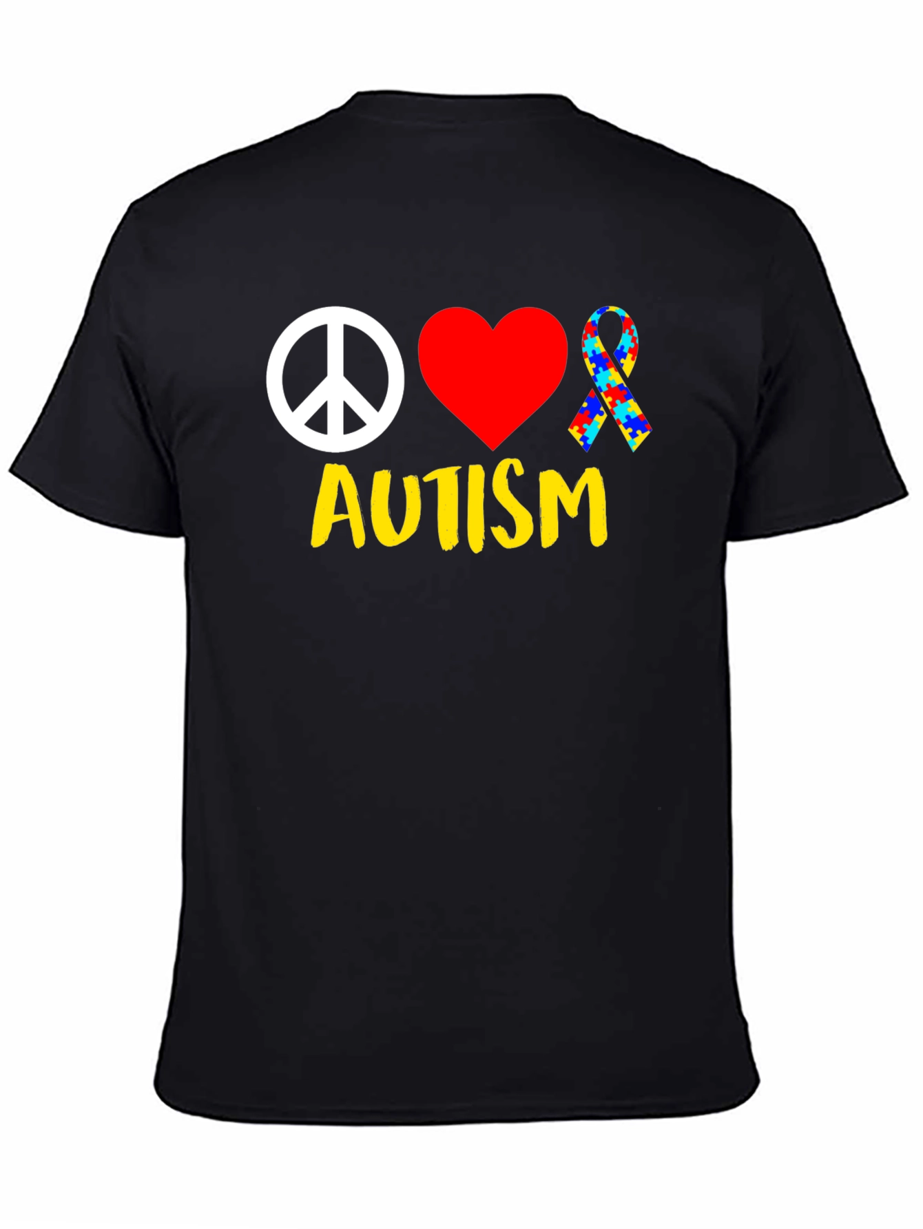 Autism Awareness Peace Love Puzzle Ribbon T-Shirt
