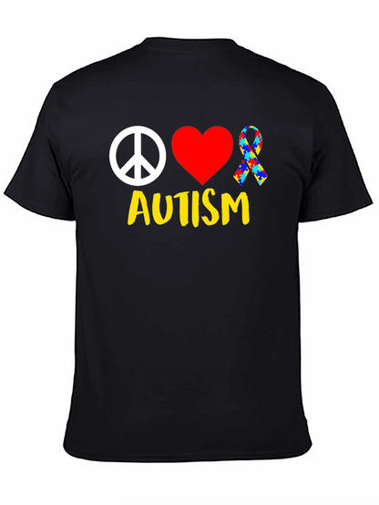 Autism Awareness Peace Love Puzzle Ribbon T-Shirt