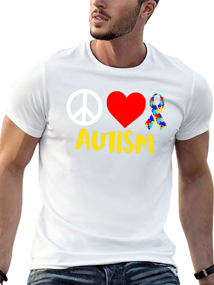 Autism Awareness Peace Love Puzzle Ribbon T-Shirt
