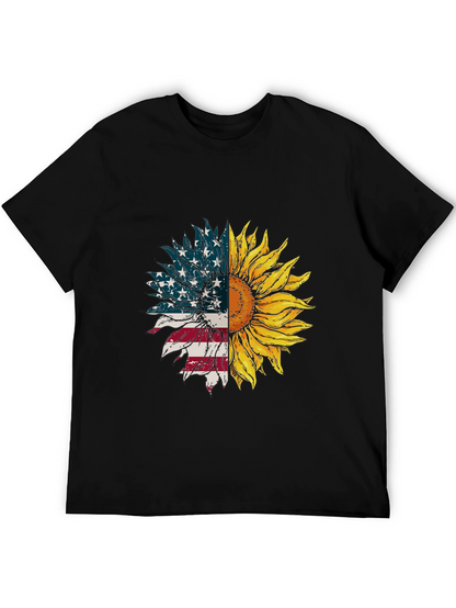 American Flag Sunflower Graphic Tee - Black
