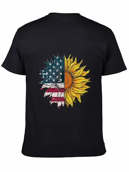 American Flag Sunflower Graphic Tee - Black