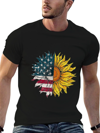 American Flag Sunflower Graphic Tee - Black