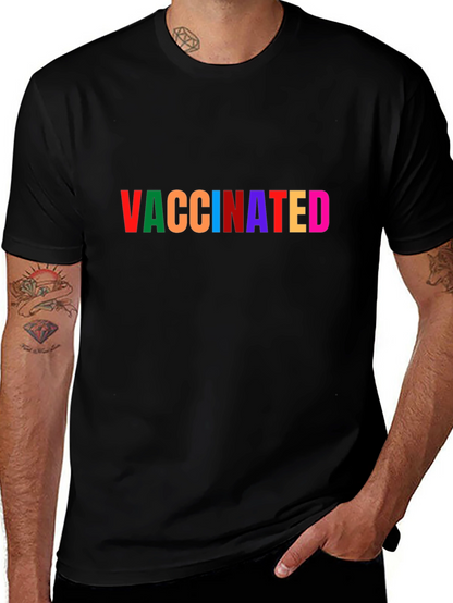 Vaccinated Rainbow Text Black T-Shirt