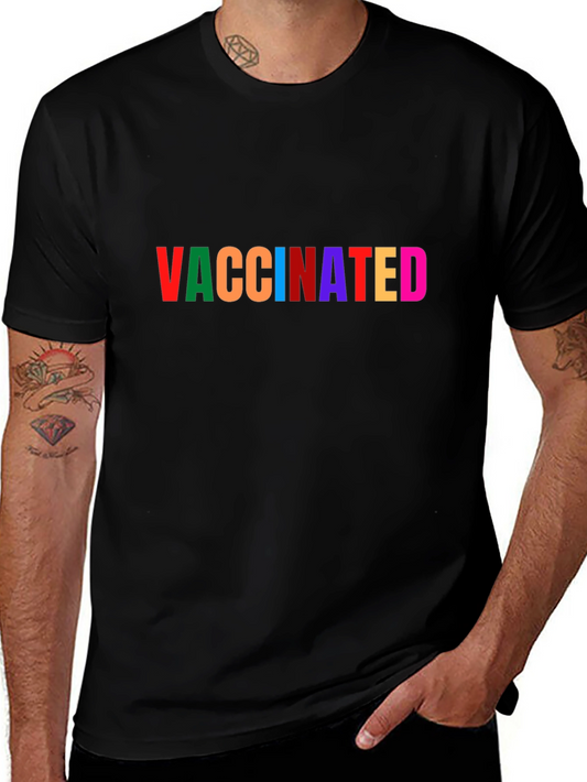 Vaccinated Rainbow Text Black T-Shirt