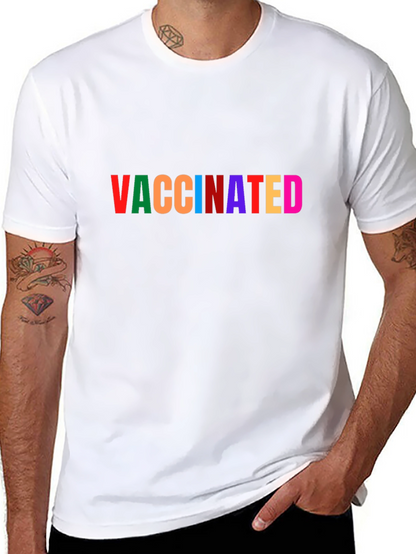 Vaccinated Rainbow Text Black T-Shirt