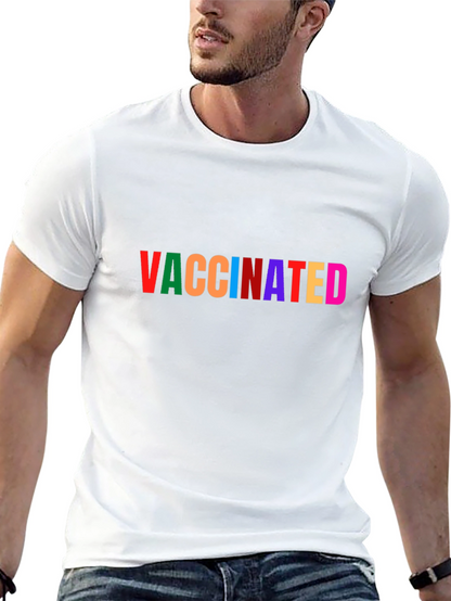 Vaccinated Rainbow Text Black T-Shirt