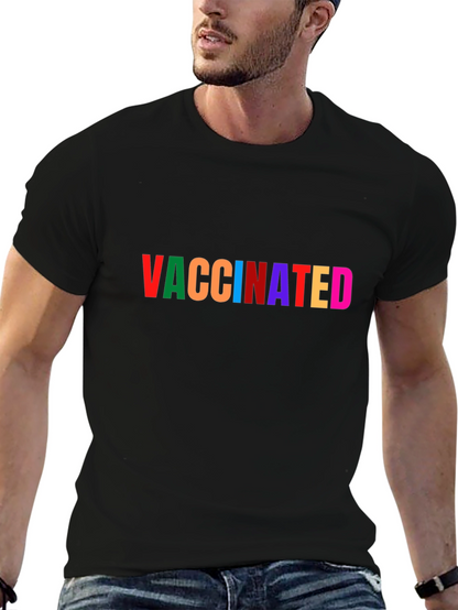 Vaccinated Rainbow Text Black T-Shirt