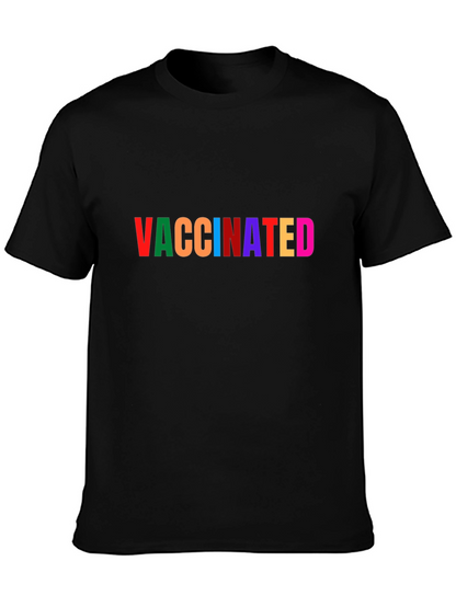 Vaccinated Rainbow Text Black T-Shirt