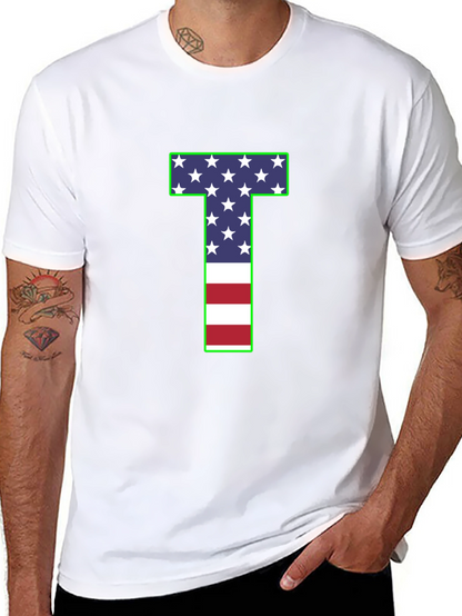 USA Flag Letter T Patriotic T-Shirt