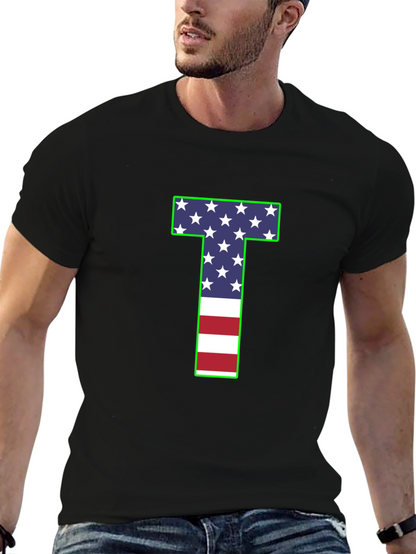 USA Flag Letter T Patriotic T-Shirt