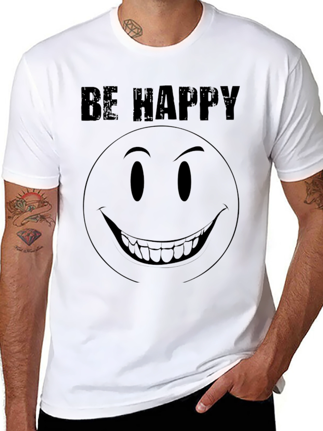 Be Happy Graphic Tee - Creepy Smile T-Shirt