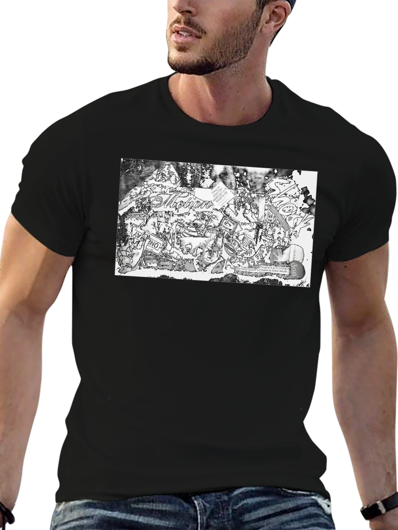 Abstract Collage Print Black Tee