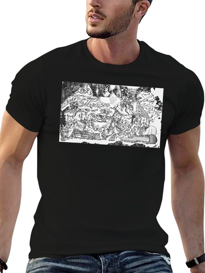 Abstract Collage Print Black Tee