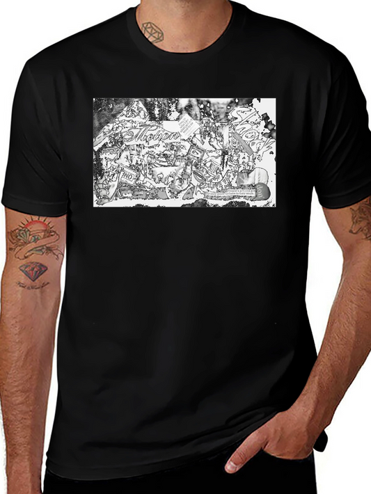 Abstract Collage Print Black Tee