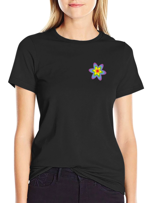 Black T-Shirt with Rainbow Flower