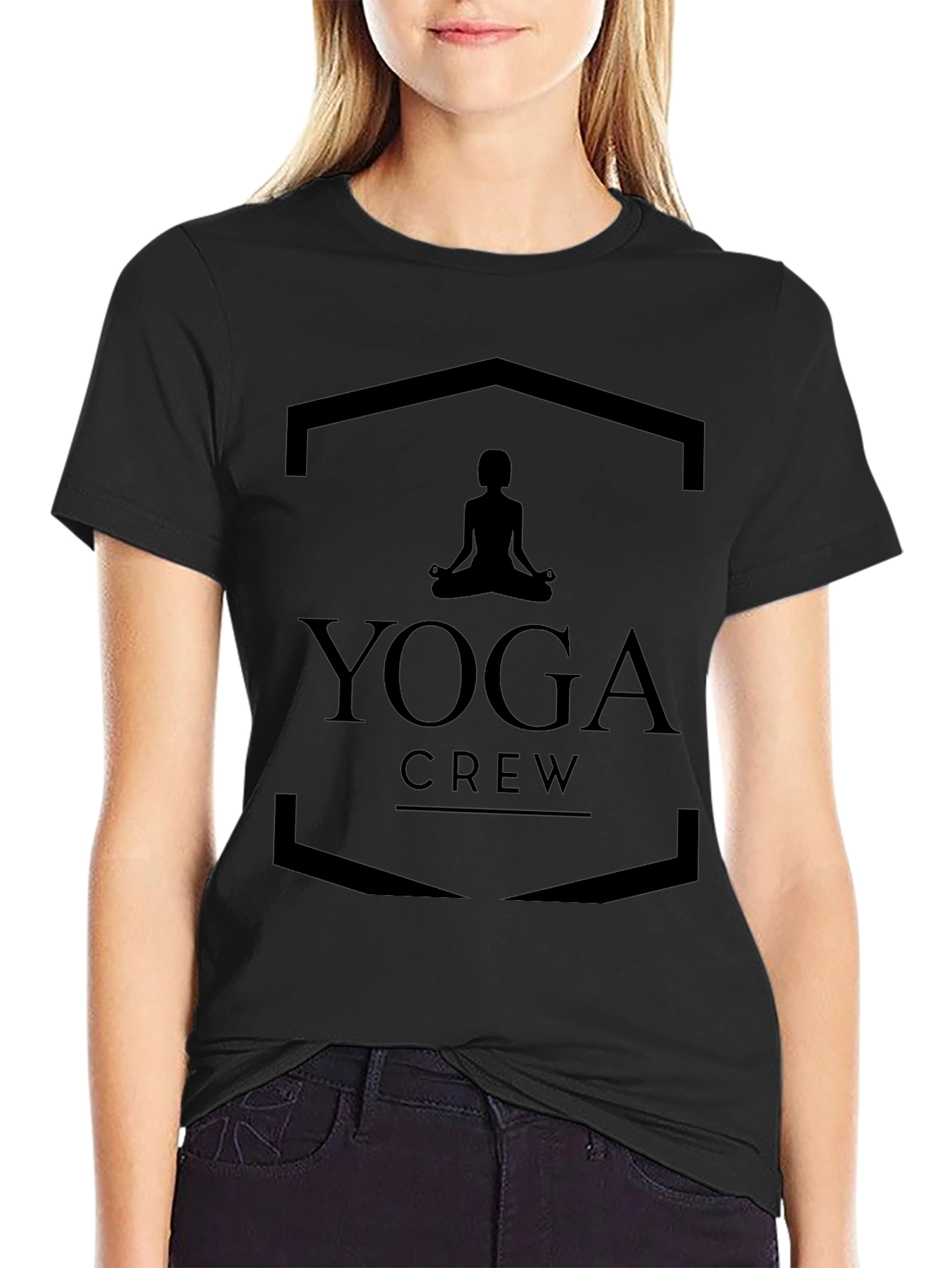 Yoga Crew Black T-Shirt - Meditating Silhouette
