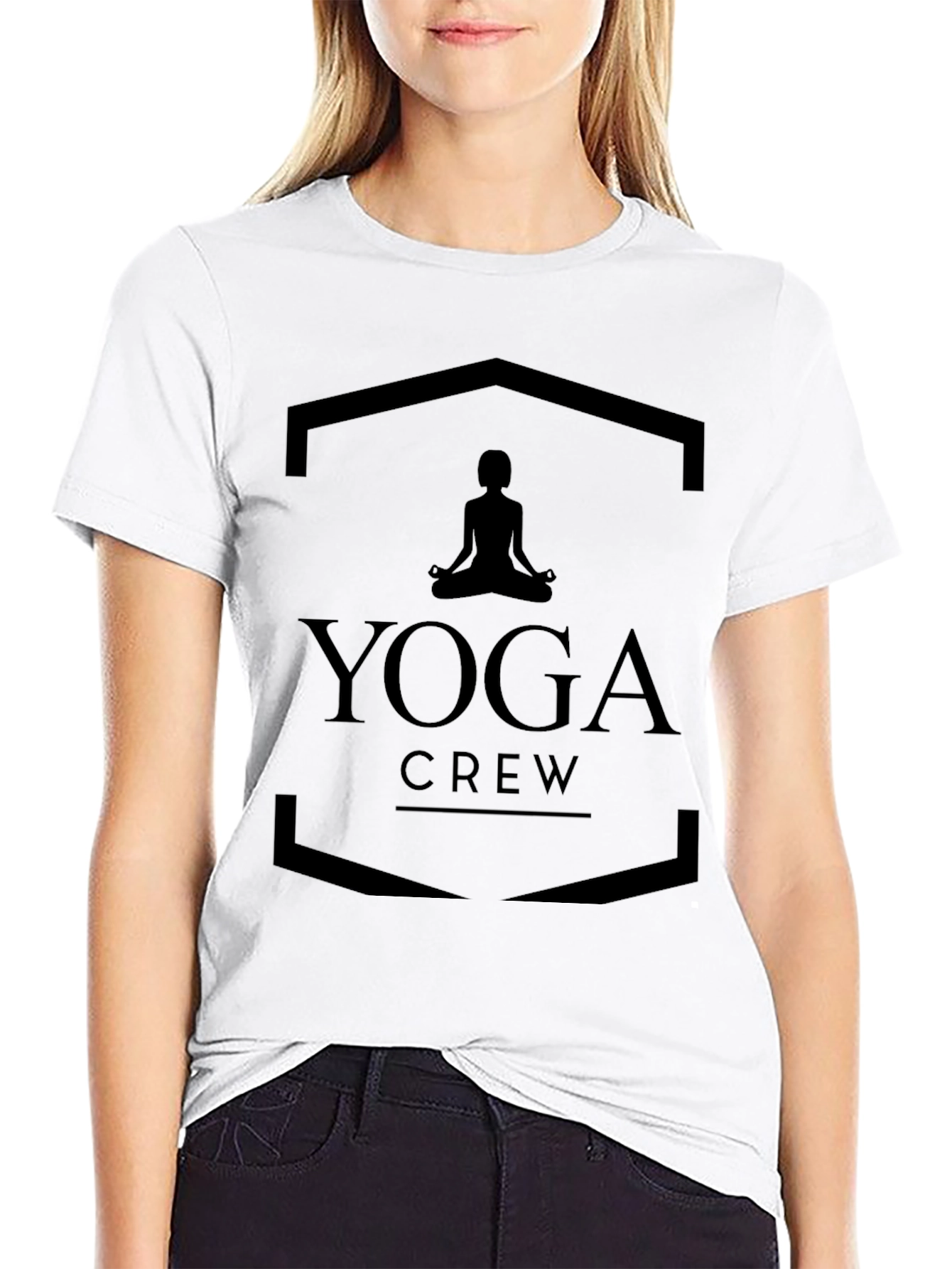 Yoga Crew Black T-Shirt - Meditating Silhouette