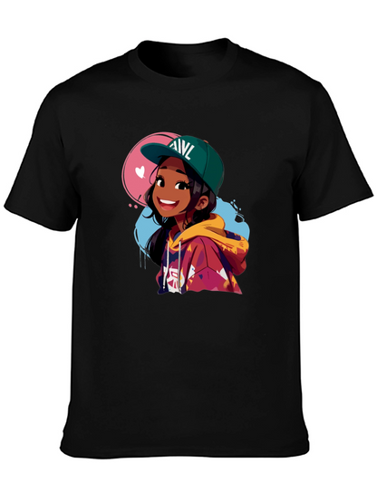 Anime Girl Graphic Tee - Stylish Black Cotton T-Shirt