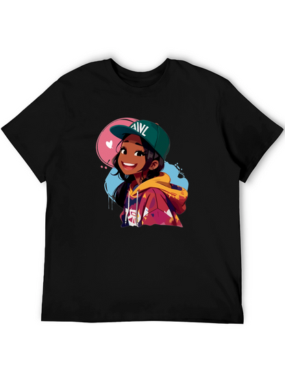 Anime Girl Graphic Tee - Stylish Black Cotton T-Shirt