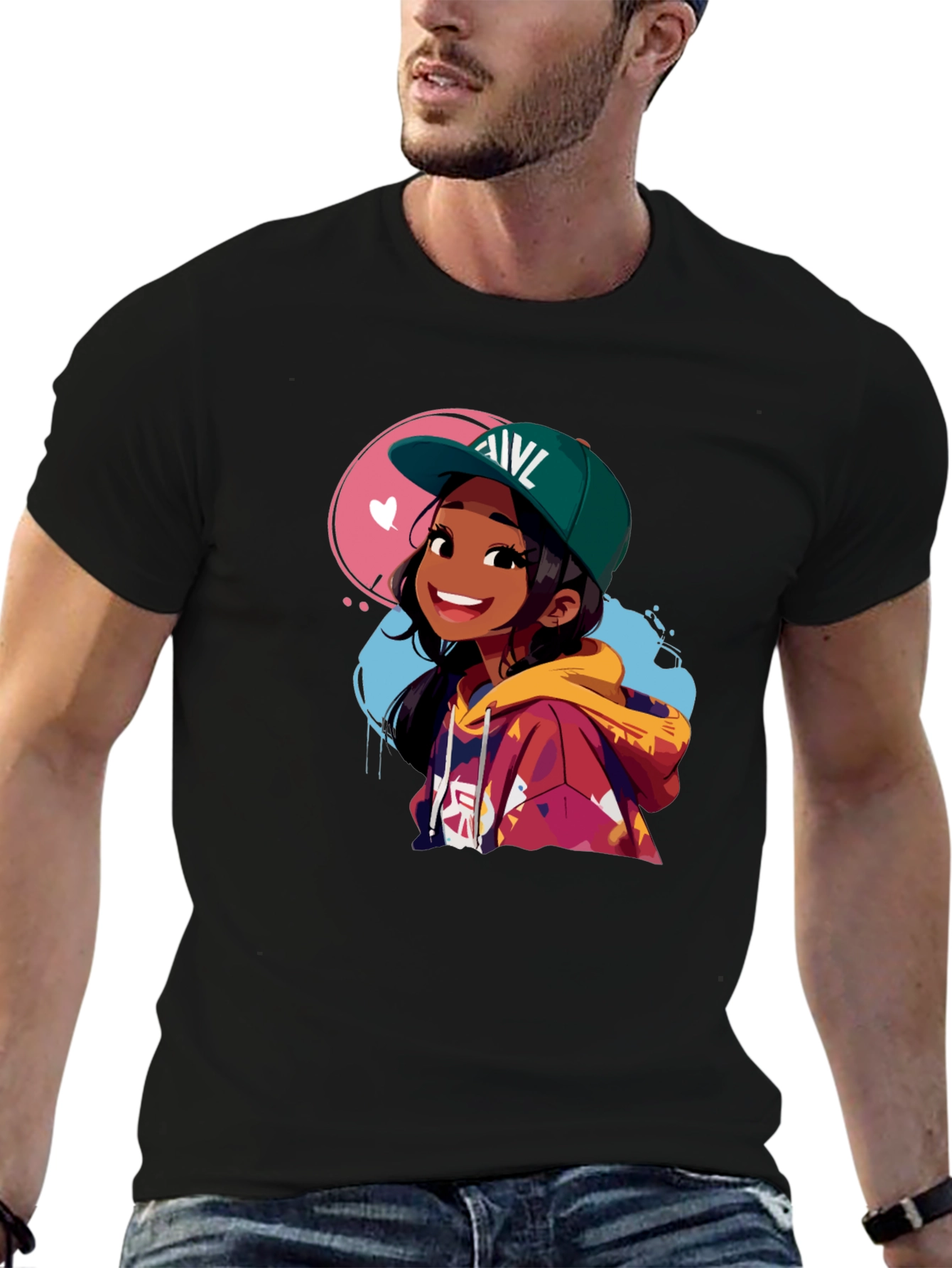 Anime Girl Graphic Tee - Stylish Black Cotton T-Shirt