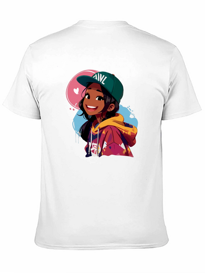 Anime Girl Graphic Tee - Stylish Black Cotton T-Shirt
