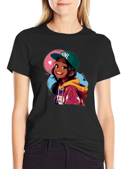 Anime Girl Graphic Tee - Stylish Black Cotton T-Shirt