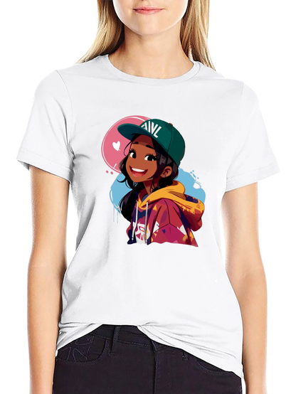 Anime Girl Graphic Tee - Stylish Black Cotton T-Shirt