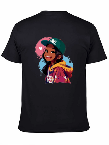 Anime Girl Graphic Tee - Stylish Black Cotton T-Shirt