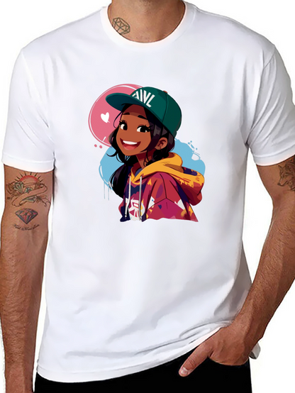 Anime Girl Graphic Tee - Stylish Black Cotton T-Shirt