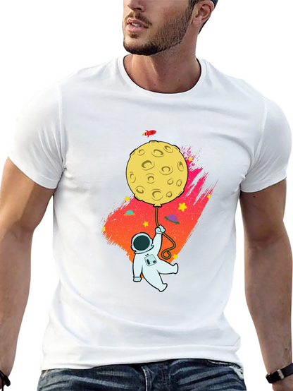 Astronaut Moon Balloon Graphic Black T-Shirt