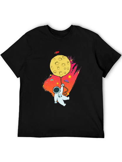 Astronaut Moon Balloon Graphic Black T-Shirt