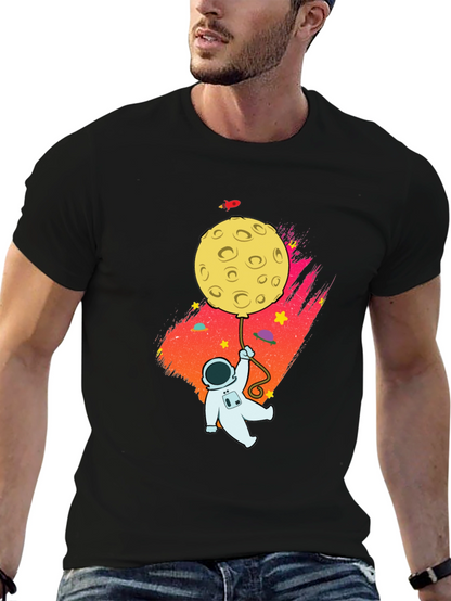 Astronaut Moon Balloon Graphic Black T-Shirt