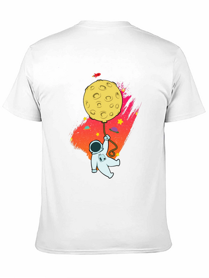 Astronaut Moon Balloon Graphic Black T-Shirt