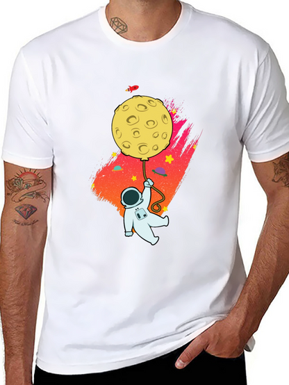 Astronaut Moon Balloon Graphic Black T-Shirt